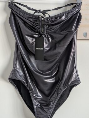 Zadig & Voltaire Shimmery Black And Grey Metallic One-Piece Swimsuit